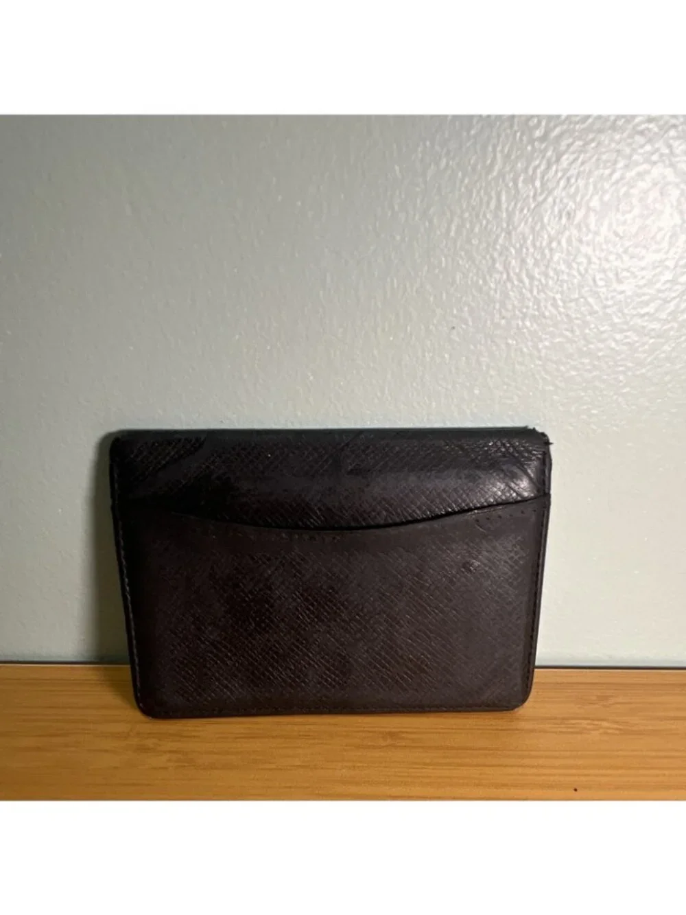 Louis Vuitton Black Men's Bifold Wallet Logo Folding Credit Card Made France